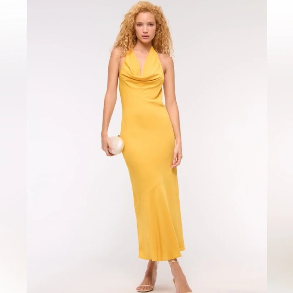 Abercrombie & Fitch / Cowl Neck Halter Maxi Dress Yellow Small